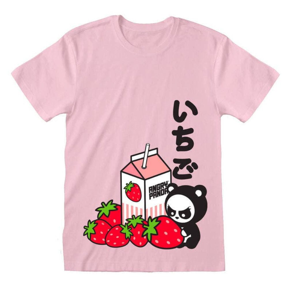 Heroes Inc Print-Shirt Kawaii T-Shirt "Angry Panda" in rosa 100 % Baumwolle Gothic Shirt Anime aus Baumwolle mit Print