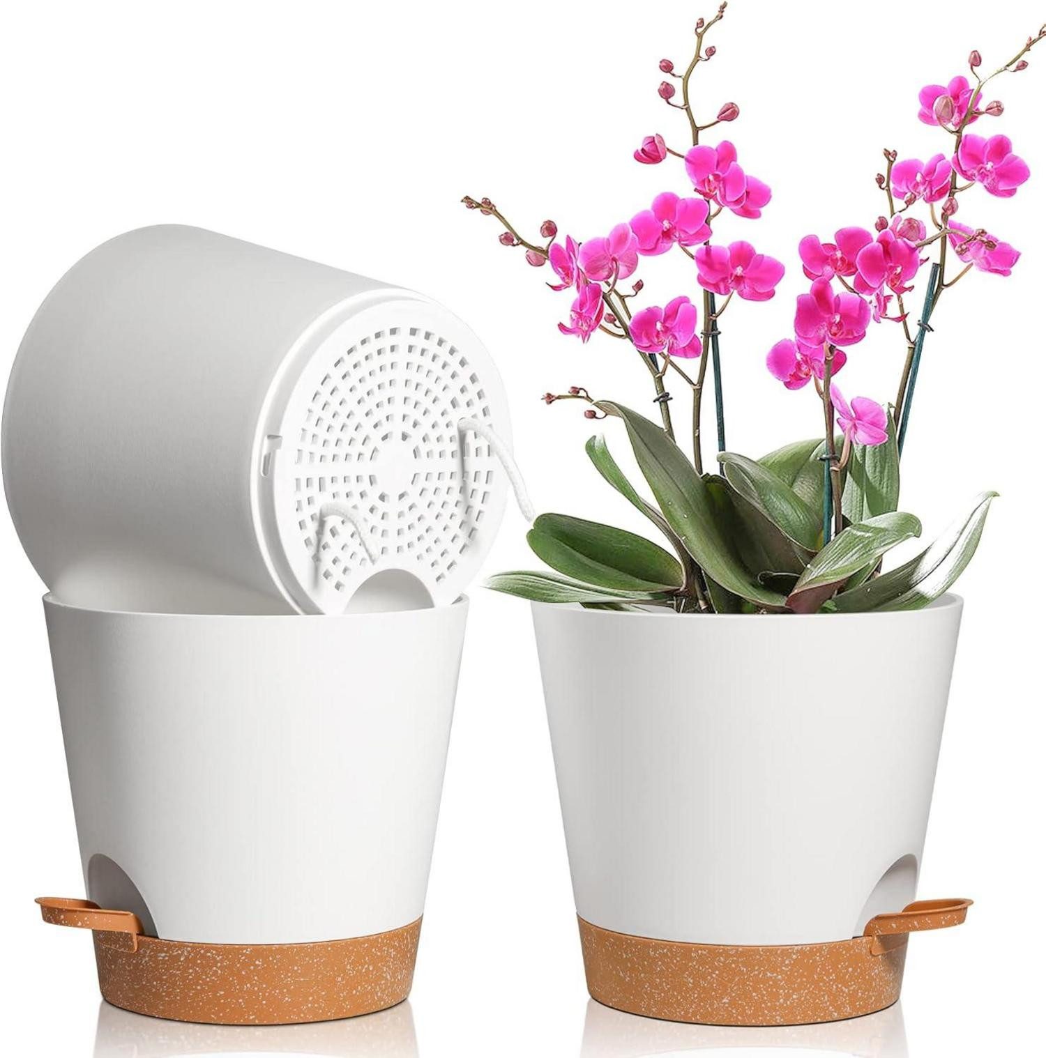 LuxusKollektion Blumentopf 20cm Kunststoff Blumentopf mit Bewässerungssystem 3er-Set