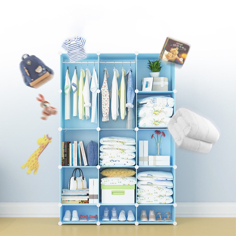 GarveeMore Kinderkleiderschrank Kinderkleiderschrank Kinderregal Schuhregal aus Kunststoff, mit 8 Würfeln