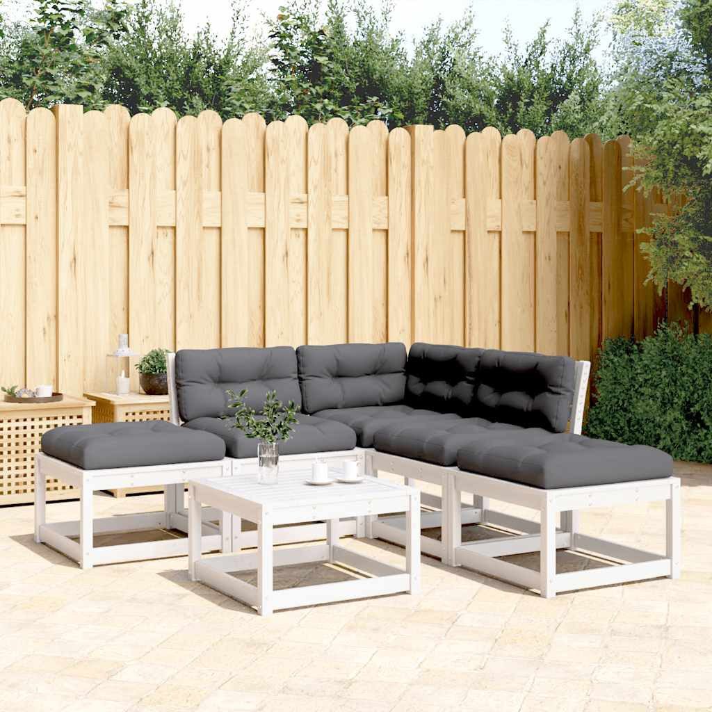 furnicato Garten-Essgruppe Garten-Sofagarnitur aus Massivholz Weiß 73x73x78 cm Ecksofa, (1-tlg), Modulare Sitzgruppe mit Latten-Design und dick gepolsterten Kissen