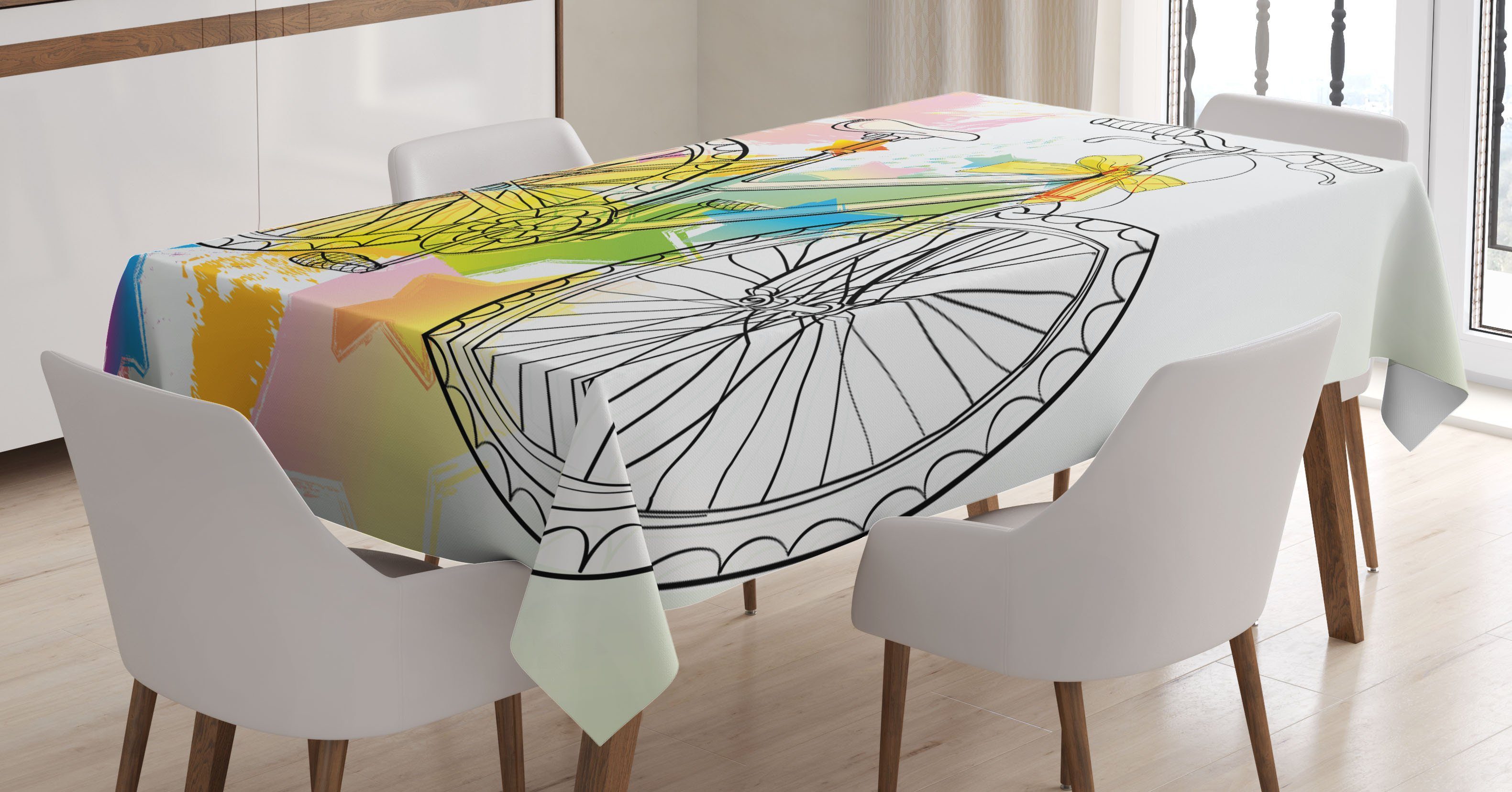 Abakuhaus Tischdecke Farbfest Waschbar Für den Außen Bereich geeignet Klare Farben, Skizzenhaft Abtract Bunte Fahrrad | Tischdecken