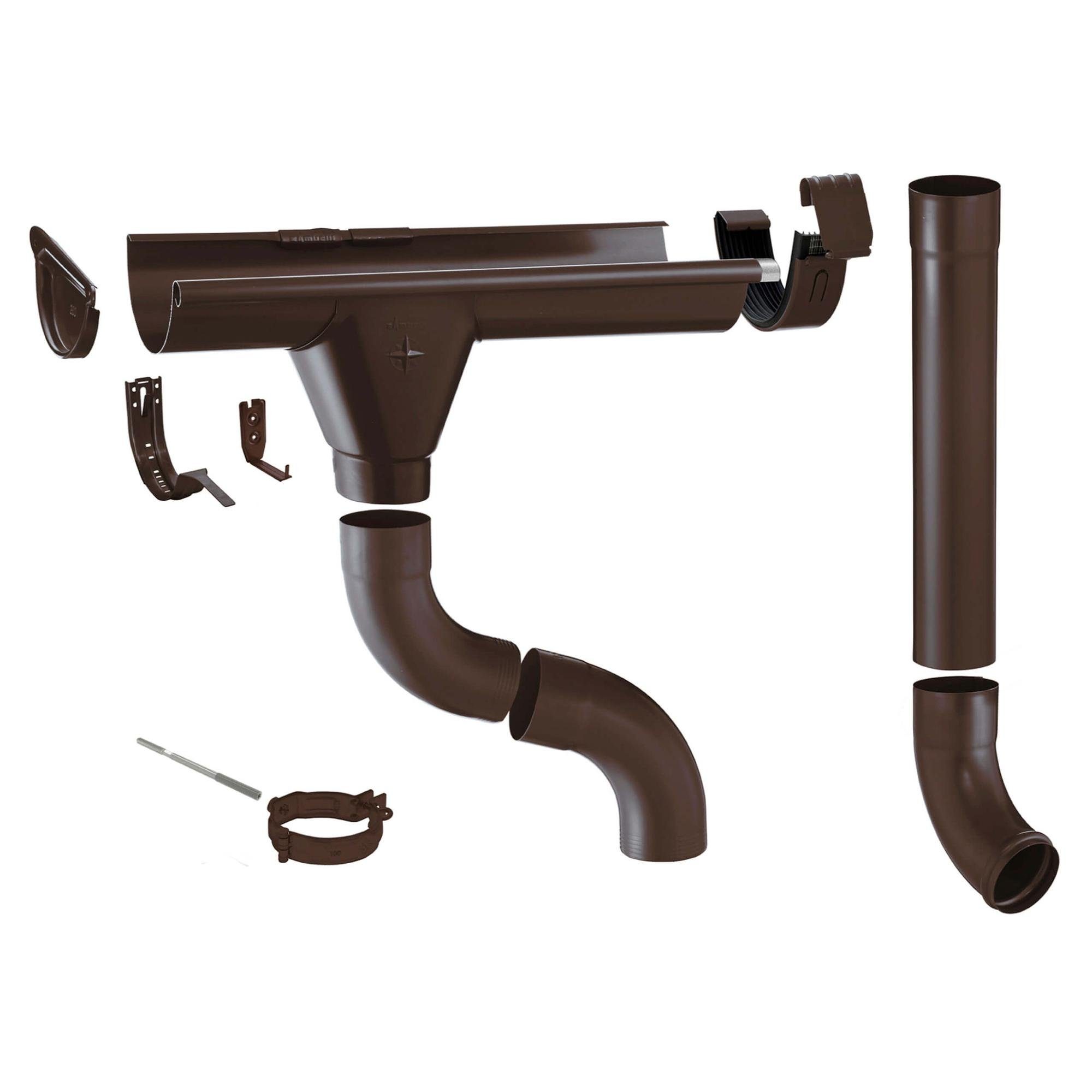 Zambelli Dachrinne RG280, Zink Dachrinne Komplettset Gartenhaus, Carport, Terrasse, 1 Dachseite, 1-St., 7 teilig/280mm 4m Kupferbraun ohne Löten, für Dachfläche bis ca. 80m²
