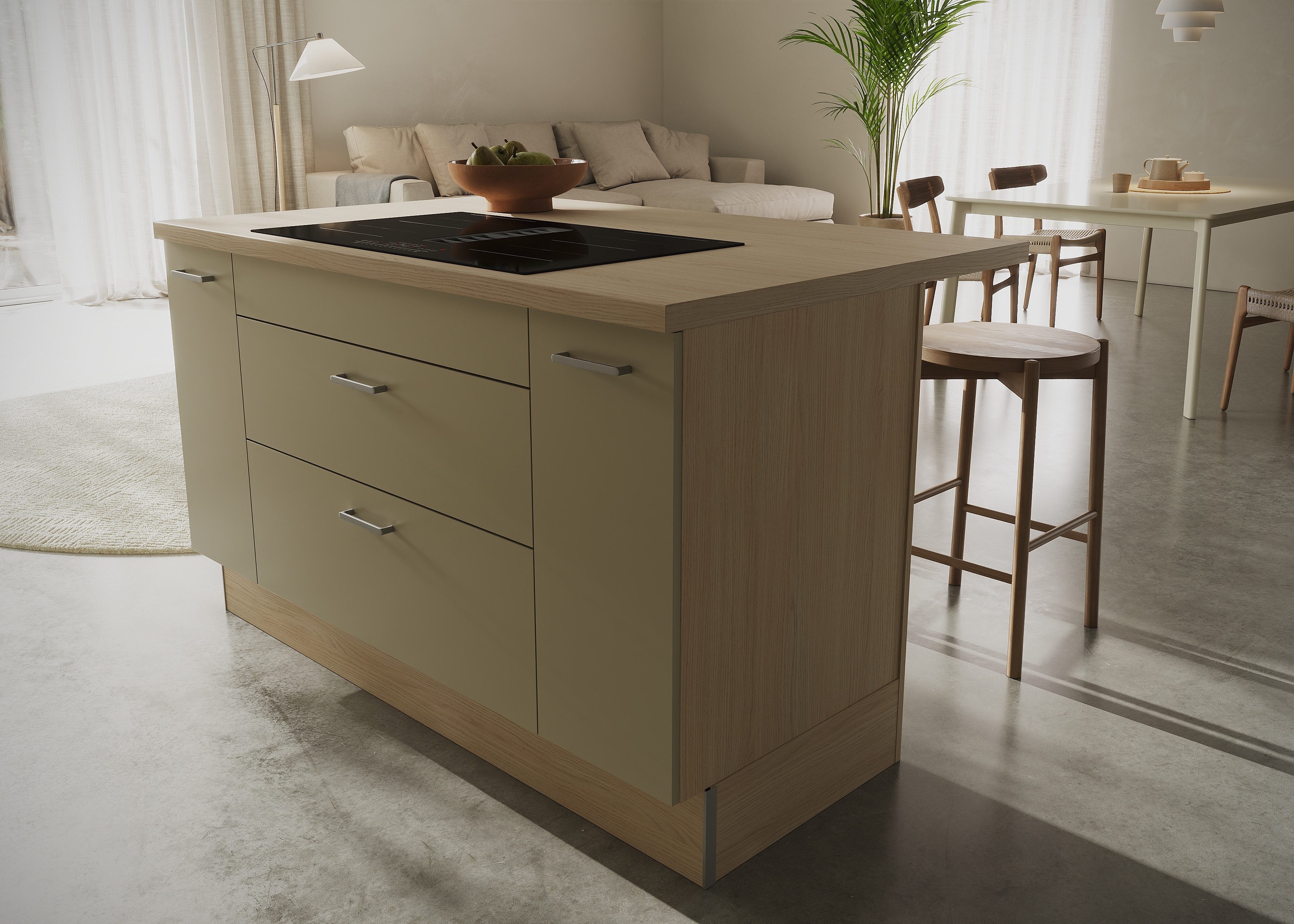 KOCHSTATION Kücheninsel KS-Lucy, Breite 151 cm, Vollauszüge, wahlweise mit Kochfeld mit Muldenlüfter