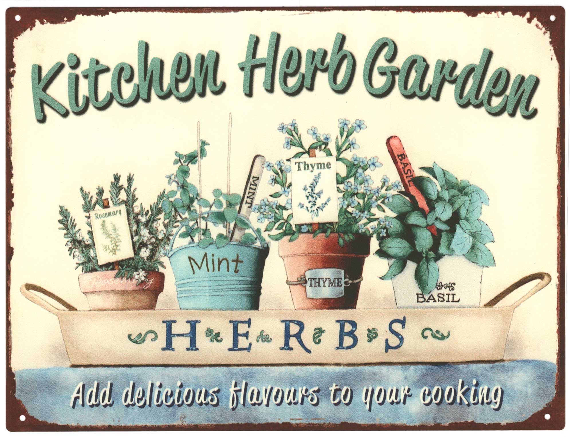 Moritz Metallschild Blechschild Kitchen Herb Garden Garten 25 x 33, (Einzeln), 25 x 33 cm Vintage Retro Deko Schild Metallschild Wandbild Schild