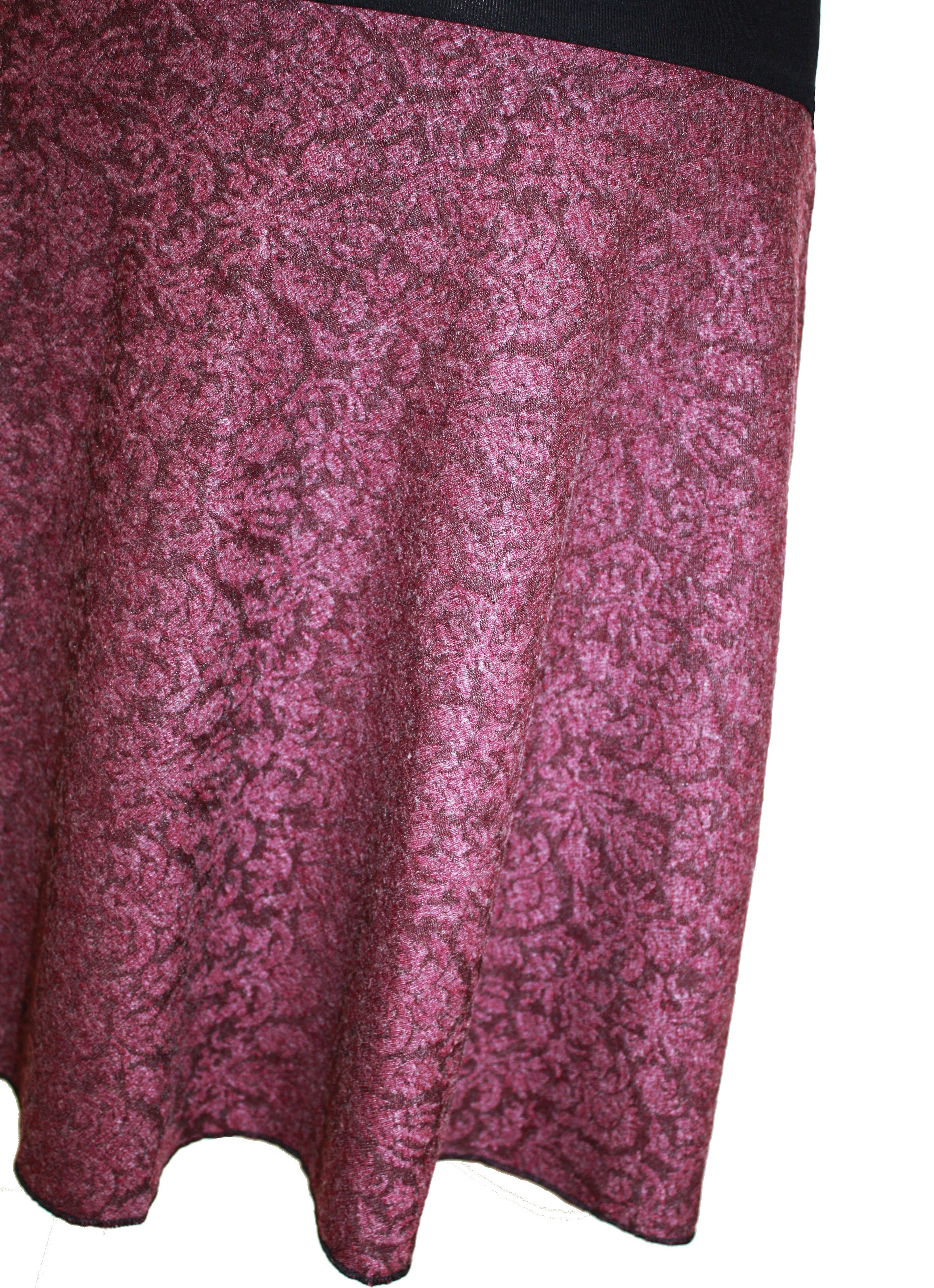 dunkle design Strickrock Feinstrick Dunkelrot Floral Grau 57cm elastischer Bund