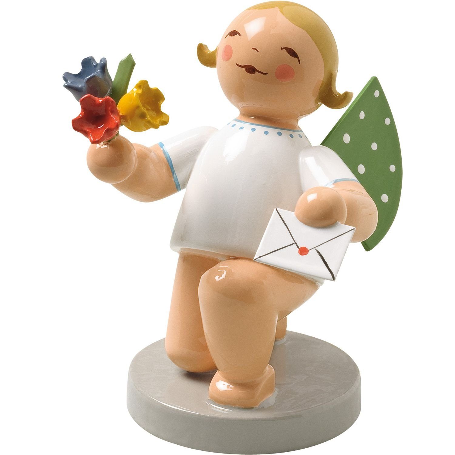 Wendt & Kühn Weihnachtsfigur Engel mit Brief und Blumen Kniend 650/153, Haarfarbe zufällig blond oder braunhaarig | Dekofiguren