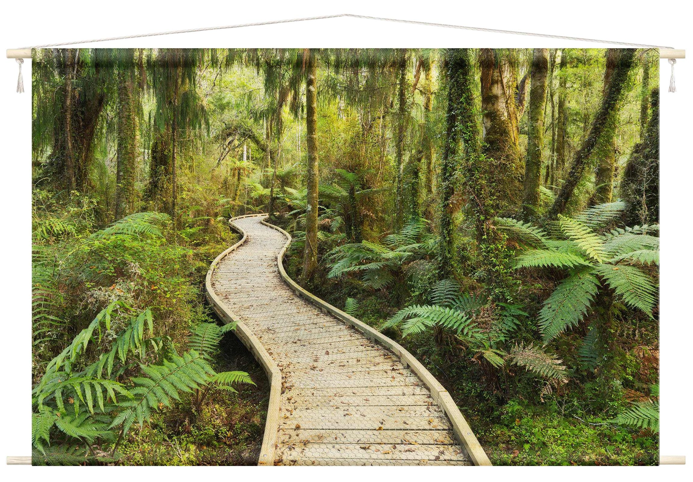 Bilderdepot24 Wandteppich modern Wald Tropisch Dschungel Natur 3D-Optik grün, rechteckig, Höhe: 2.6 mm, großes Wandbild aus Natur-Baumwolle Wandbehang Stoffbild Tuch Wollseil
