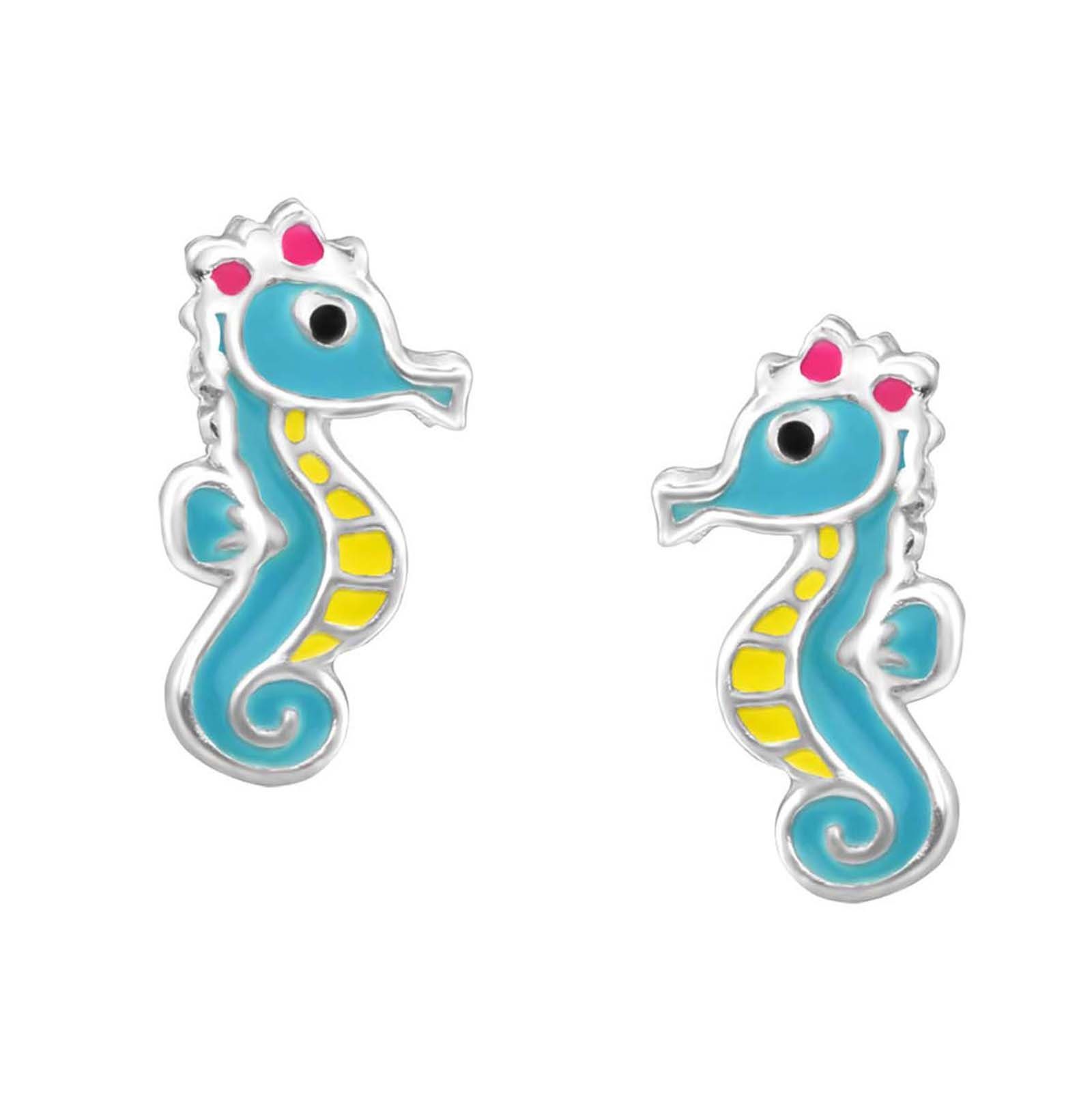 schmuck23 Paar Ohrstecker Kinder Ohrringe Seepferdchen 925 Silber, Kinderschmuck Mädchen Geschenk echte Silberohrringe