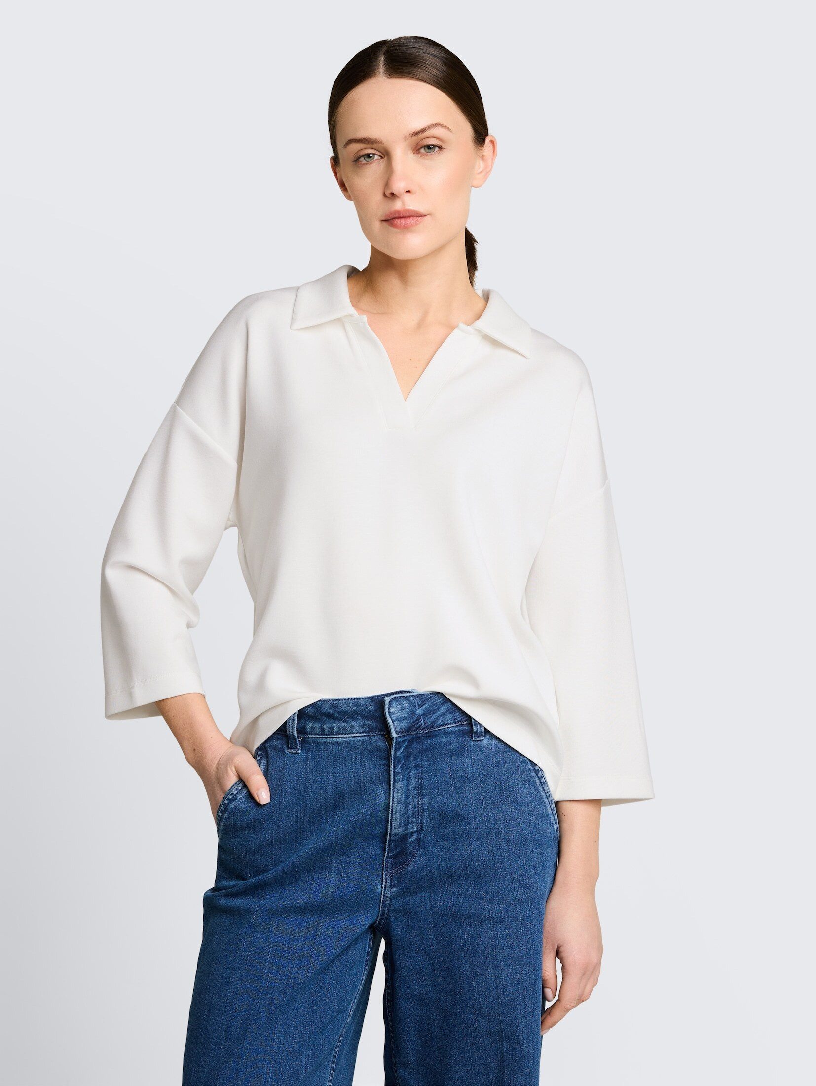 TOM TAILOR 3/4-Arm-Shirt T-Shirt Loose Fit Scuba Langarmshirt mit Polokrage günstig online kaufen