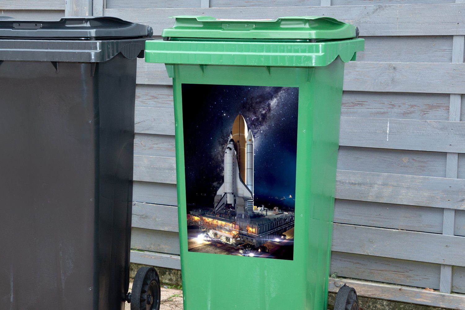 MuchoWow Wandsticker Rakete - Sterne Mülltonne, Mülleimer-aufkleber, Sticker, St), (1 - Abfalbehälter Container, Weltraum