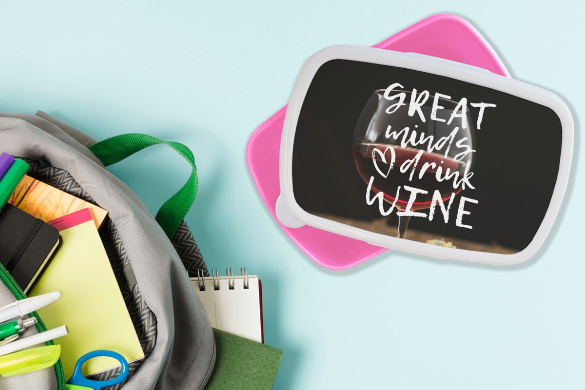 Weinglas, Weinzitat MuchoWow Brotdose Geister rosa mit (2-tlg), Kunststoff Brotbox "Große Snackbox, Kunststoff, Kinder, Erwachsene, trinken für Lunchbox Wein" Mädchen, einem