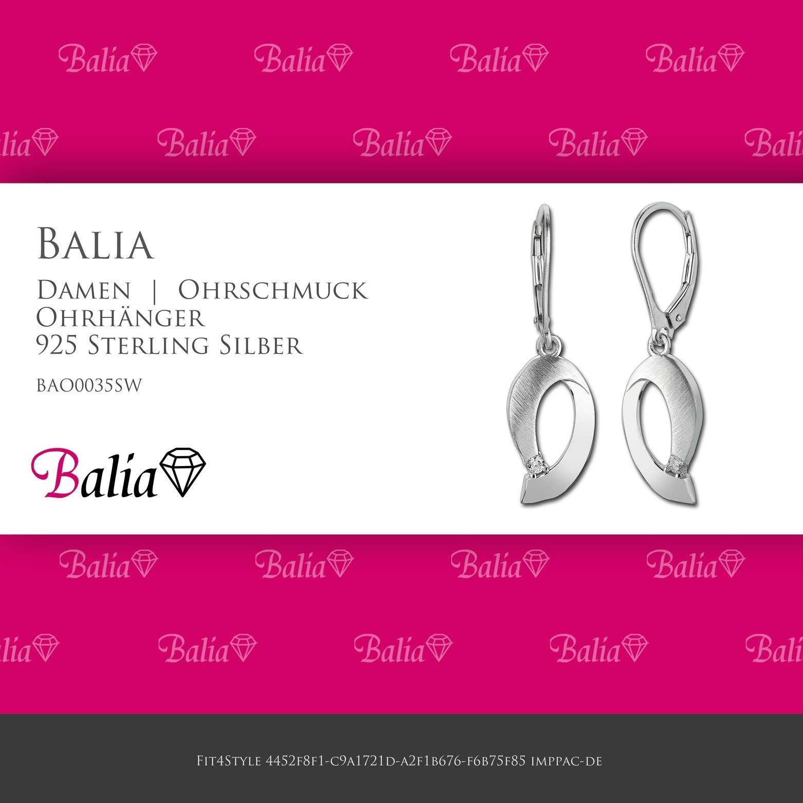 925 Ohrhänger Balia 3,5cm Ohrhänger poliert Länge aus Damen Sterling matt Eleganz Damen und Silber, Ohrringe ca. Paar Balia (Ohrhänger),