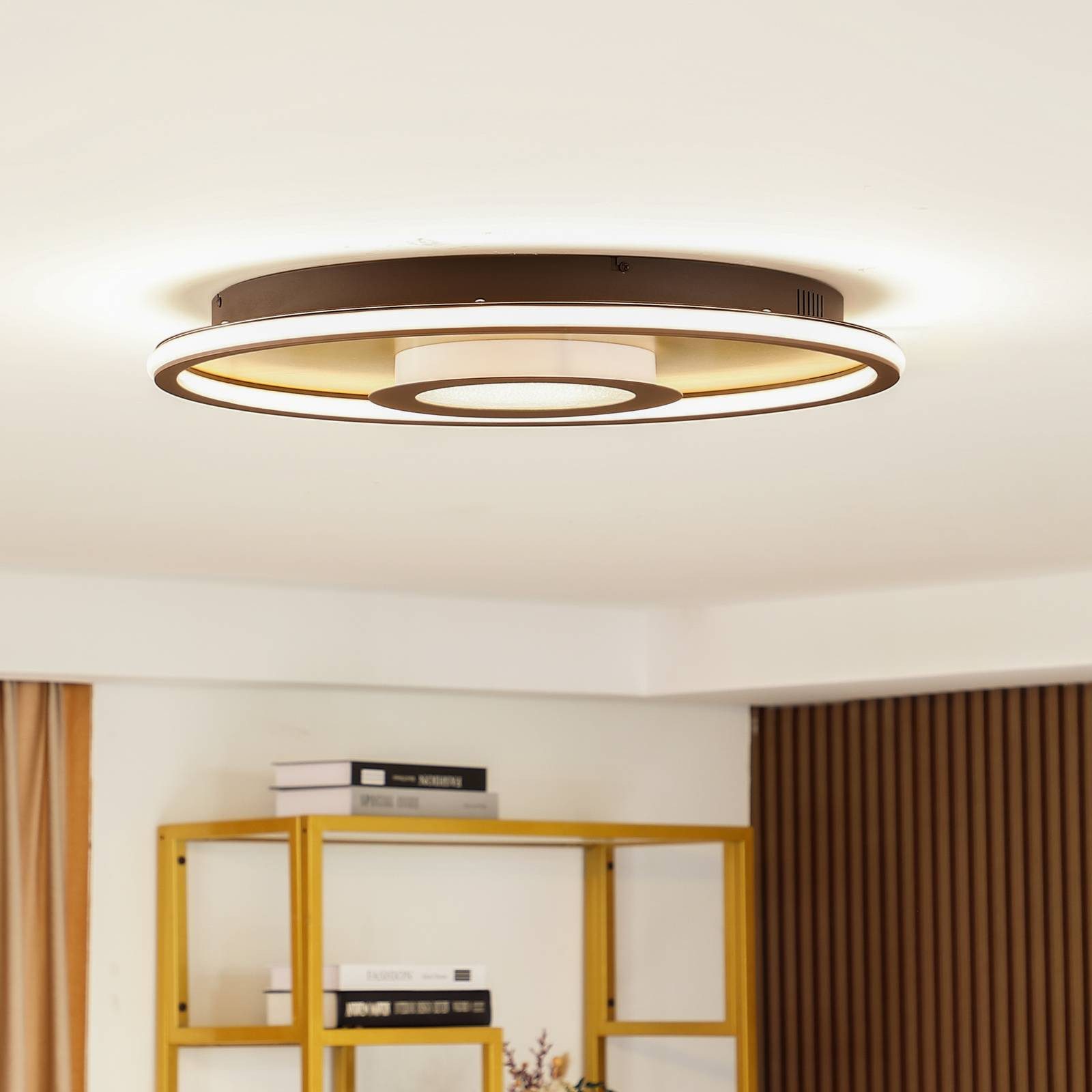 Lindby LED Deckenleuchte Pekela, dimmbar, LED-Leuchtmittel fest verbaut, warmweiß, Modern, Eisen, Aluminium, Kunststoff, rost, gold matt, weiß, 1