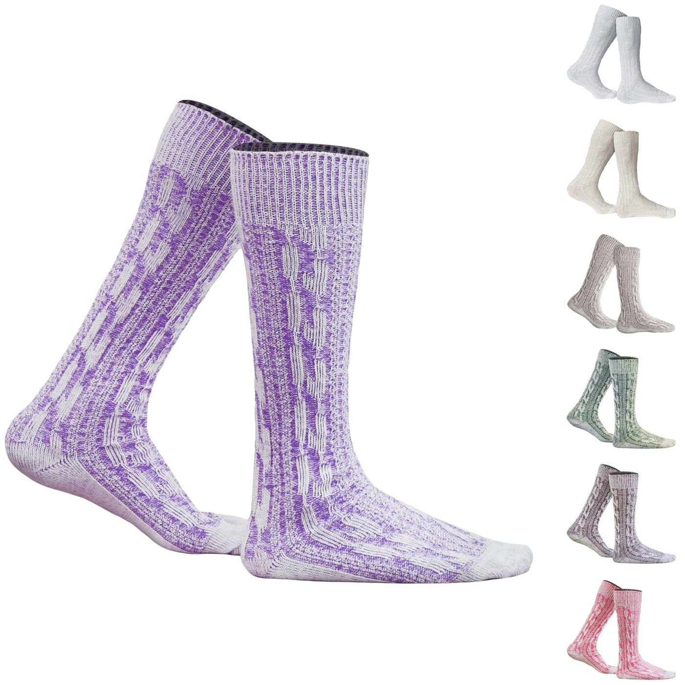 German Wear Trachtensocken GW200 Trachtensocken Strümpfe Socken 40cm Lila/Natur