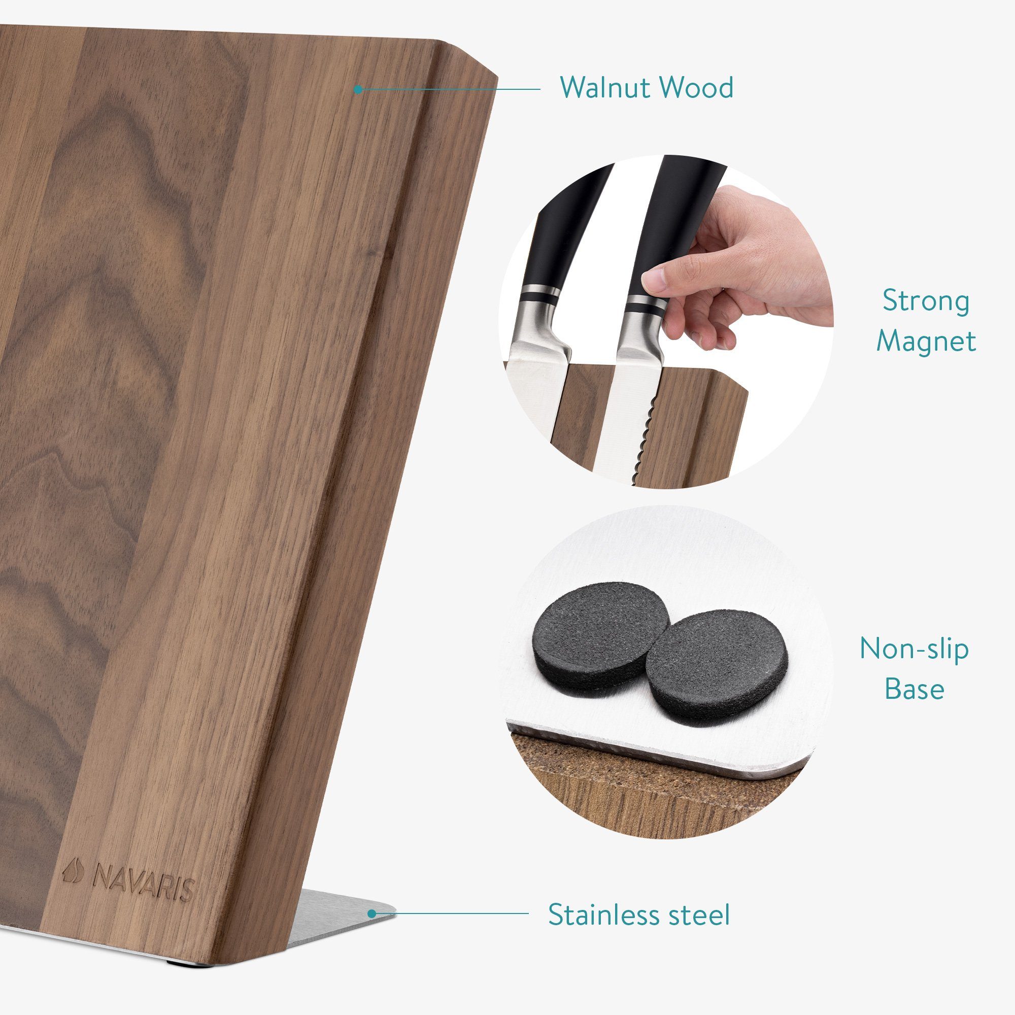 Navaris Magnethalter Magnet-Messerblock Holz Messerhalter Walnussholz - magnetisch aus