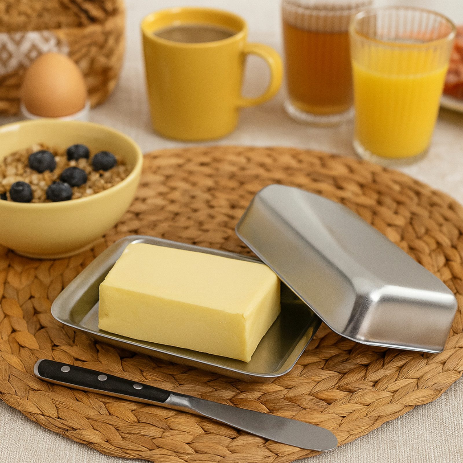 Koopman Butterdose Butterschale Edelstahl Butterglocke Kühlschrank Box Deckel 250 Gramm, Edelstahl, (1-tlg), Für 250g Butter, Spülmaschinengeeignet, 2 teilig, silberfarbend