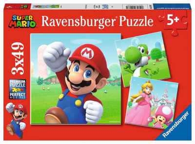 Ravensburger Puzzle 3 x 49 Teile Ravensburger Kinder Puzzle Super Mario 05186, 49 Puzzleteile