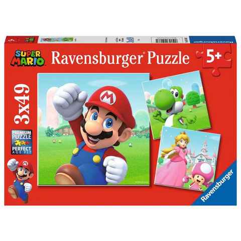 Ravensburger Puzzle 3 x 49 Teile Ravensburger Kinder Puzzle Super Mario 05186, 49 Puzzleteile