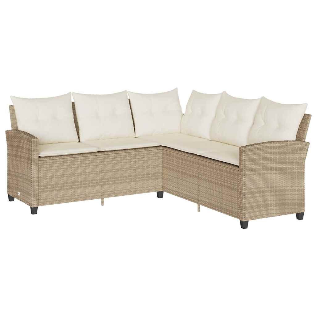 vidaXL Gartenlounge-Set L-förmiges Couchsofa mit Kissen Beige Polyrattan, (1-tlg)