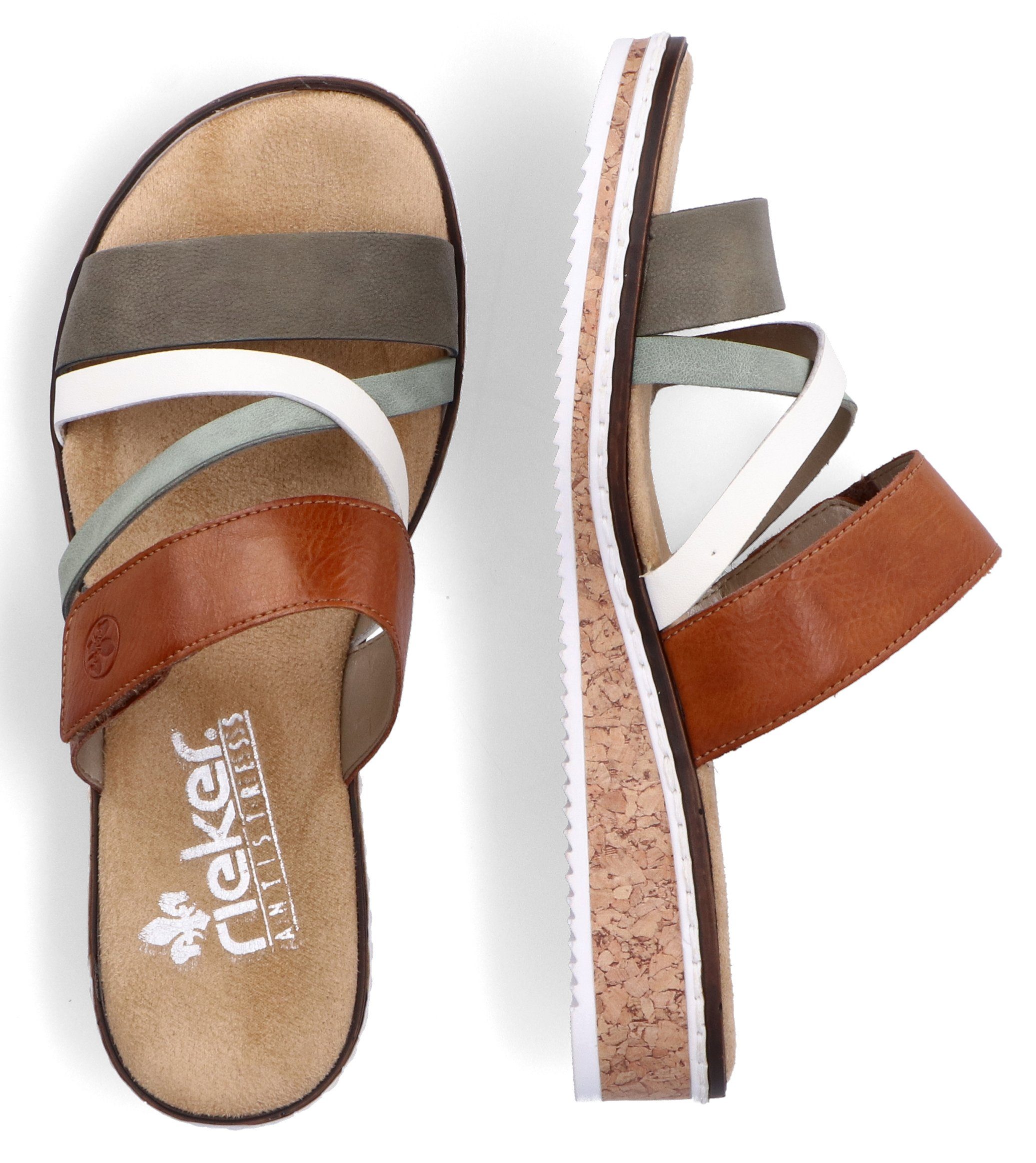 Rieker Pantolette Keilabsatz, Sommerschuh, Schlappen mit Klettriemchen