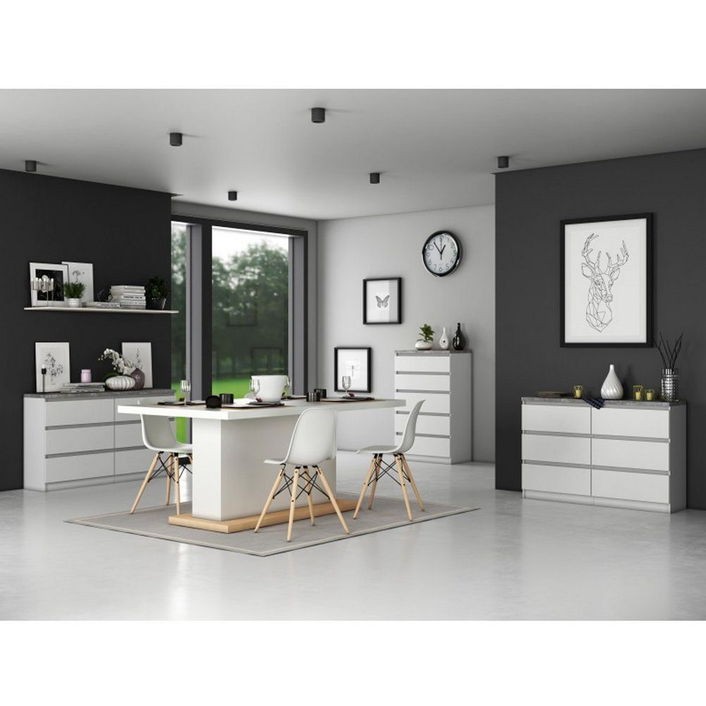 pressiode Kommode Kommode 6 mit Weiß/Beton Anrichte Sideboard Schubladen 140cm