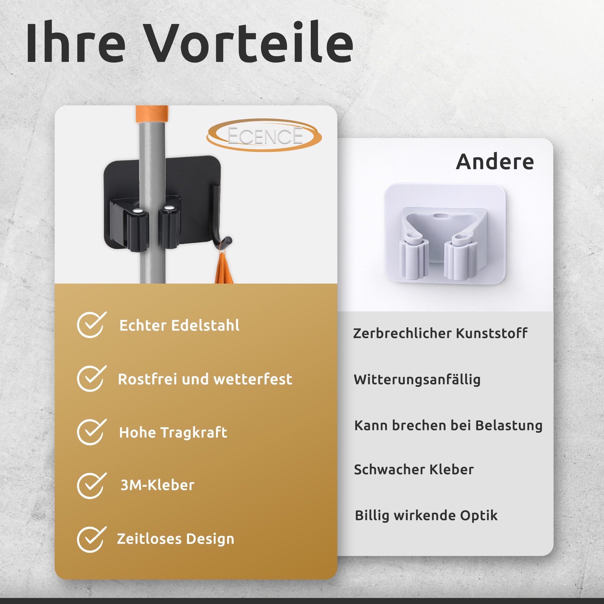 ECENCE Gartengerätehalter 4x Gerätehalter Selbstklebend Schwarz Wand Garten günstig online kaufen