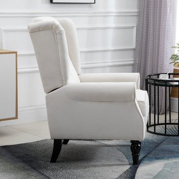 HOMCOM Sessel Einzelsessel Einzelstuhl Akzentsessel mit Tufting Holzfüße (Ohrensessel, 1-St., Relaxsessel), Polyester Creme 74 x 86 x 102 cm