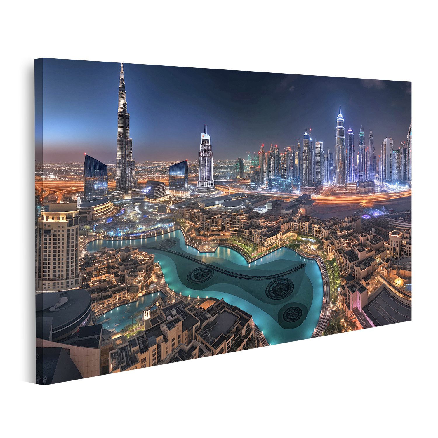 islandburner Leinwandbild, Leuchtende Skyline bei Nacht in Dubai günstig online kaufen