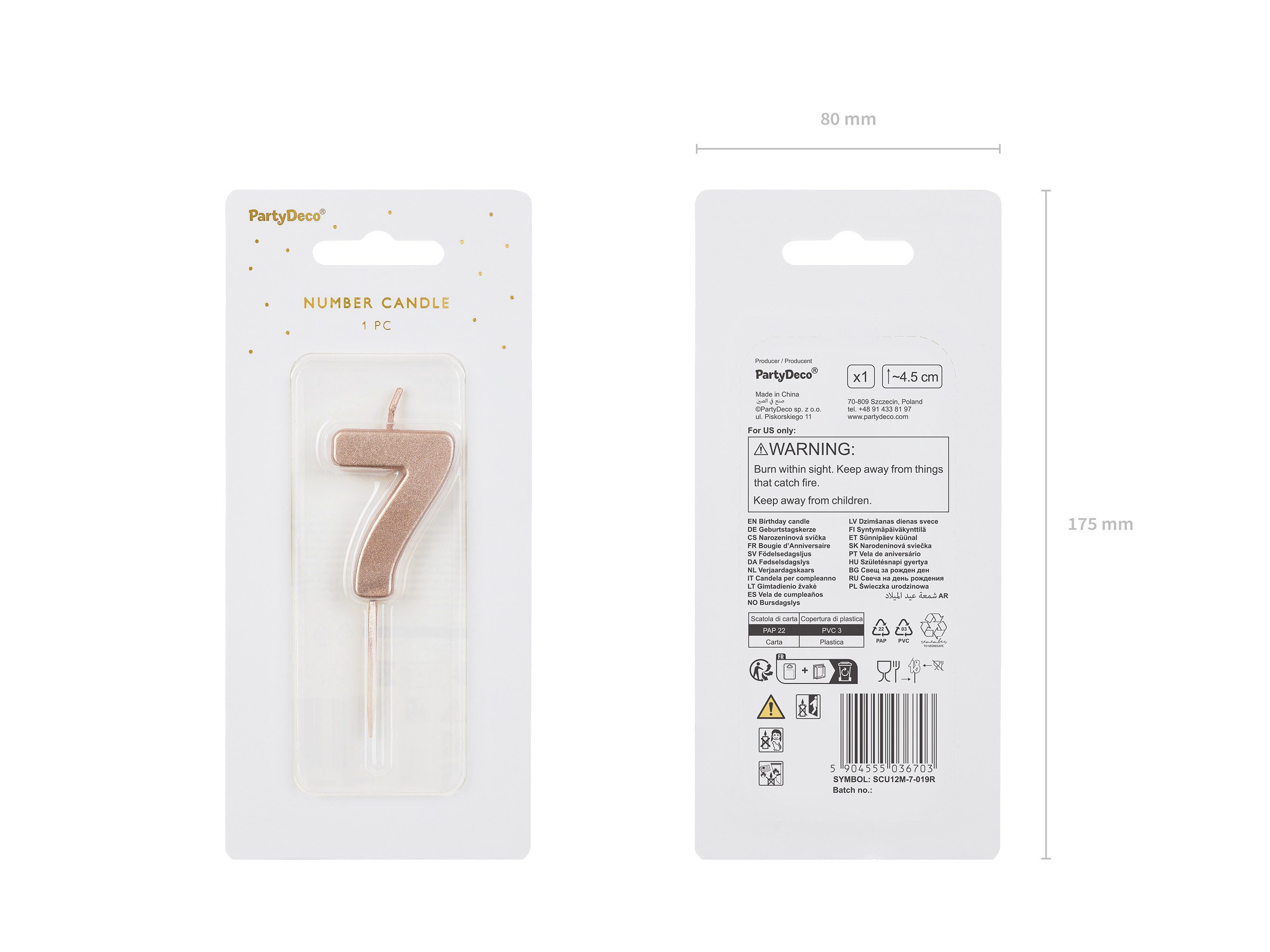 partydeco Geburtstagskerze, Geburtstagskerze Zahl 7 Zahlenkerze 4,5cm Rosegold