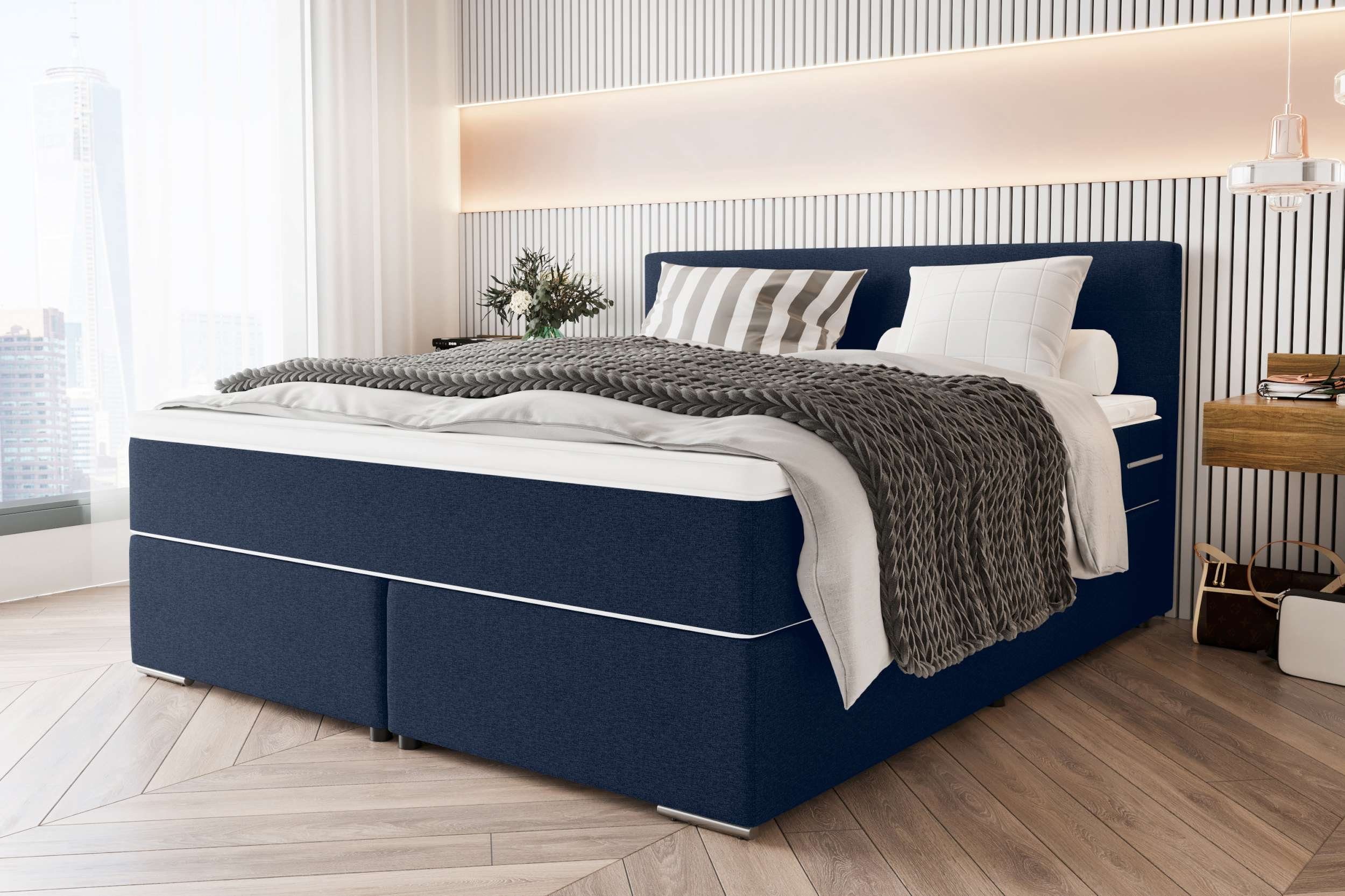 99rooms Boxspringbett Phönix (Schlafzimmerbett, Bett), mit Taschenfederkernmatratze und Topper, in Webstoff MALMO_NEW