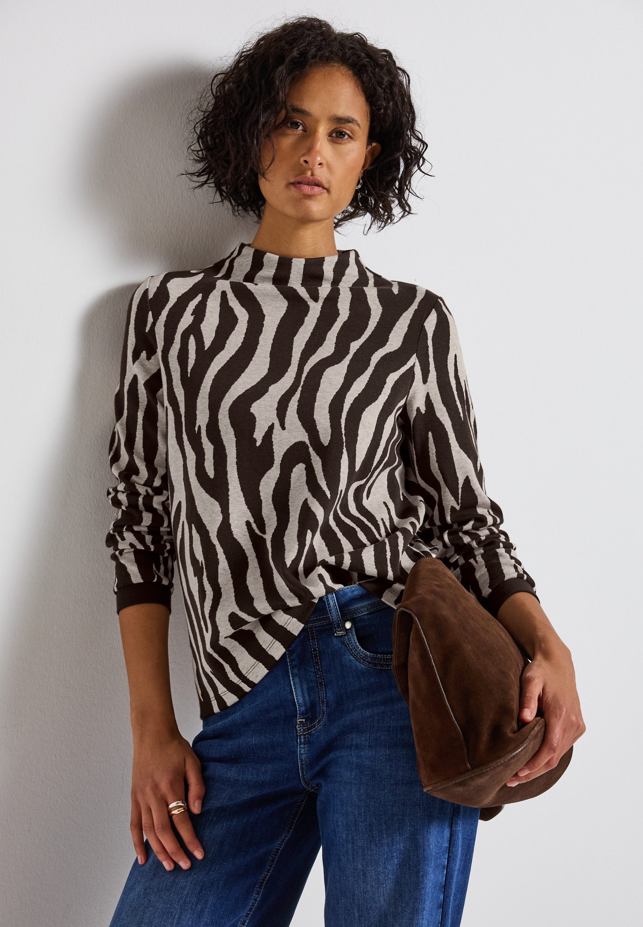 STREET ONE Rundhalspullover mit Zebra Print, günstig online kaufen