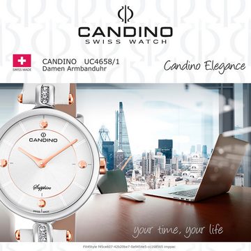 Candino Quarzuhr Candino Damen Quarzuhr Analog C4658/1, Damen Armbanduhr rund, Lederarmband weiß, Fashion