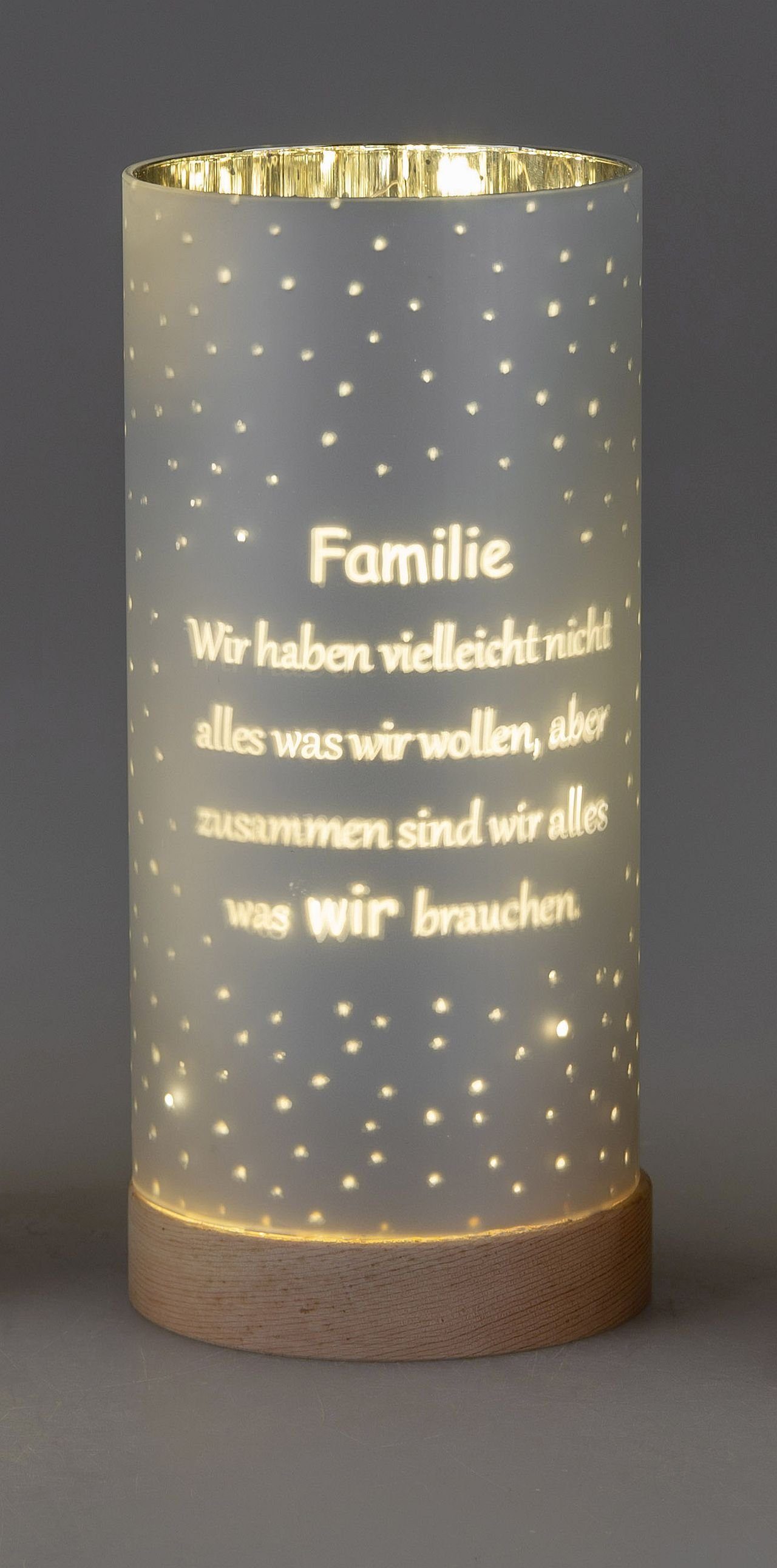 formano LED Dekolicht aus Glas mit Motiv und Spruch, LED fest integriert, Warmweiß