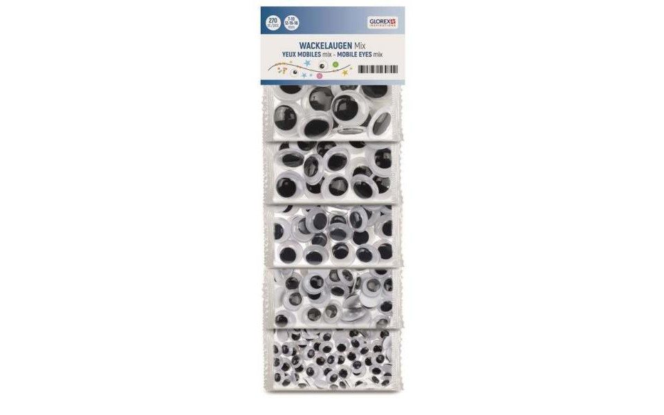 Glorex Aufkleber Glorex Wackelaugen mix 7,10,12,15,18 mm, 270 Stück
