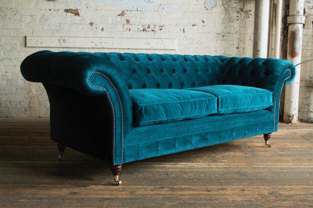 Klassische Couch Polster Sitz Chesterfield Textil Sofa Rückenlehne Die Chesterfield-Sofa JVmoebel Stoff, Knöpfen. mit