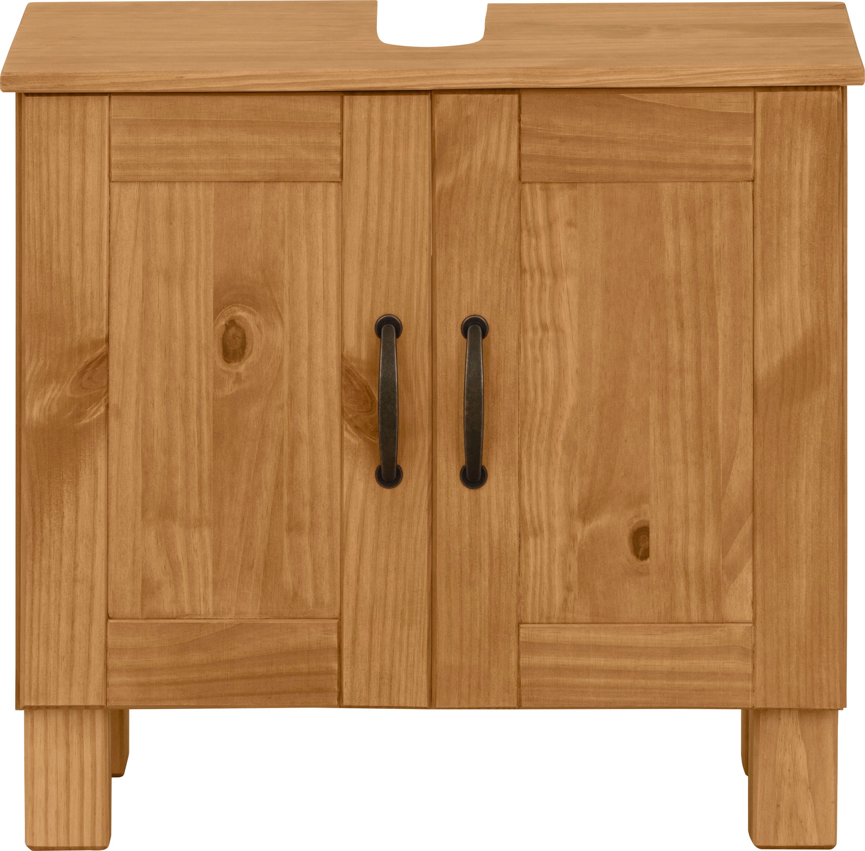 Home affaire Waschbeckenunterschrank Rodby FSC®-zertifiziertes Massivholz, Griffe Metall, Breite 60cm, Höhe 55cm