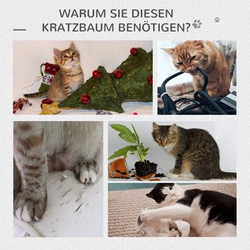 PawHut Kratzbaum Katzenbaum Groß, Katzenkratzbaum mit Katzenhaus, Jute Plüsch Grau, 67L x 38.5B x 114H cm