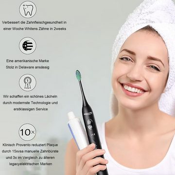 REDOM Elektrische Zahnbürste Elektrische Schallzahnbürste Electric Toothbrush sauberere Zähne, Aufsteckbürsten: 6 St., Kabellos Zahnpflege Elektrozahnbürste mit 6 Bürstenköpfe wasserdicht, 5 Modi Wiederaufladbar für 60 Tage 42000 VPM für Erwachsene Kinder