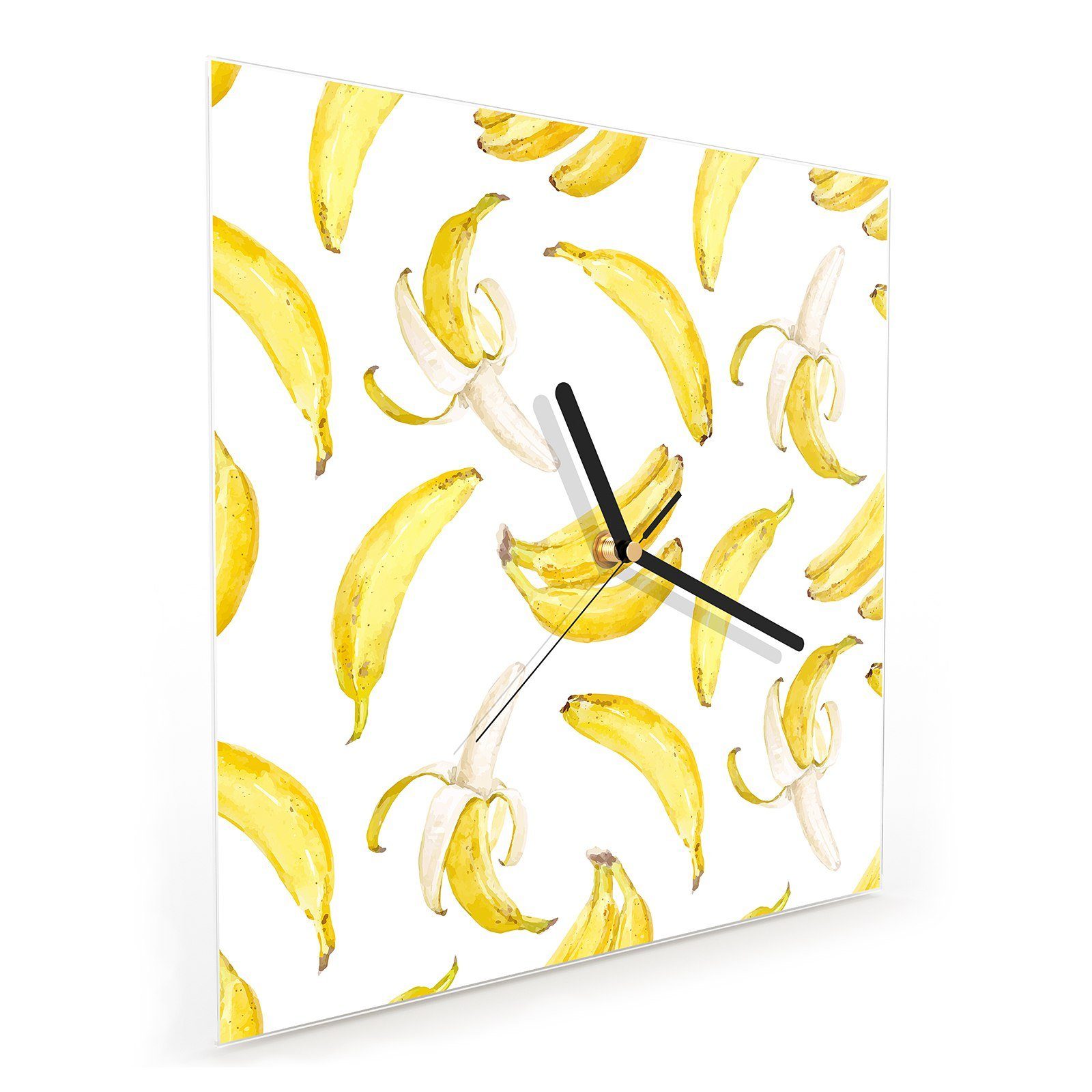 Bananenmuster x Aquarell Primedeco Wanduhr cm Glasuhr Größe Wanduhr 30 Motiv Wandkunst 30 mit