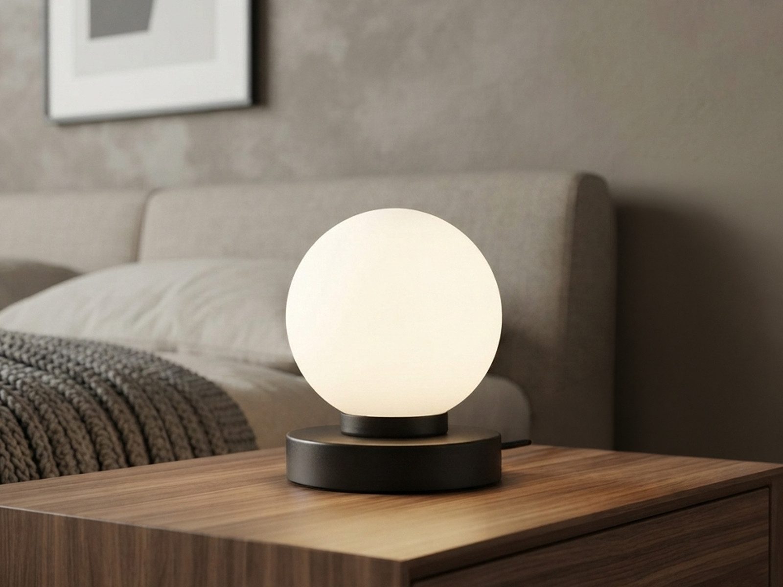 Reality Leuchten LED Nachttischlampe touch Kugel-Lampe, Höhe 15cm, dimmbar, LED wechselbar, Warmweiß, kleine Tischlampe mit Glas-Kugel, Tischleuchte inkl. E14 LED