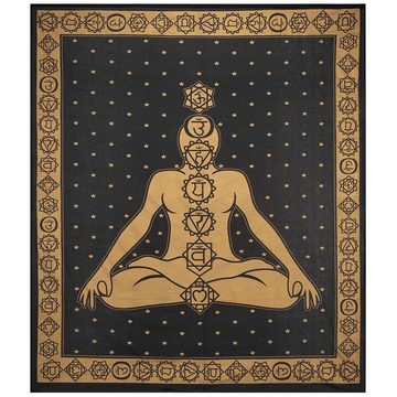 Wandteppich Tagesdecke Wandbehang Deko Tuch Chakra Meditation Gold ca. 200 x 230cm, KUNST UND MAGIE