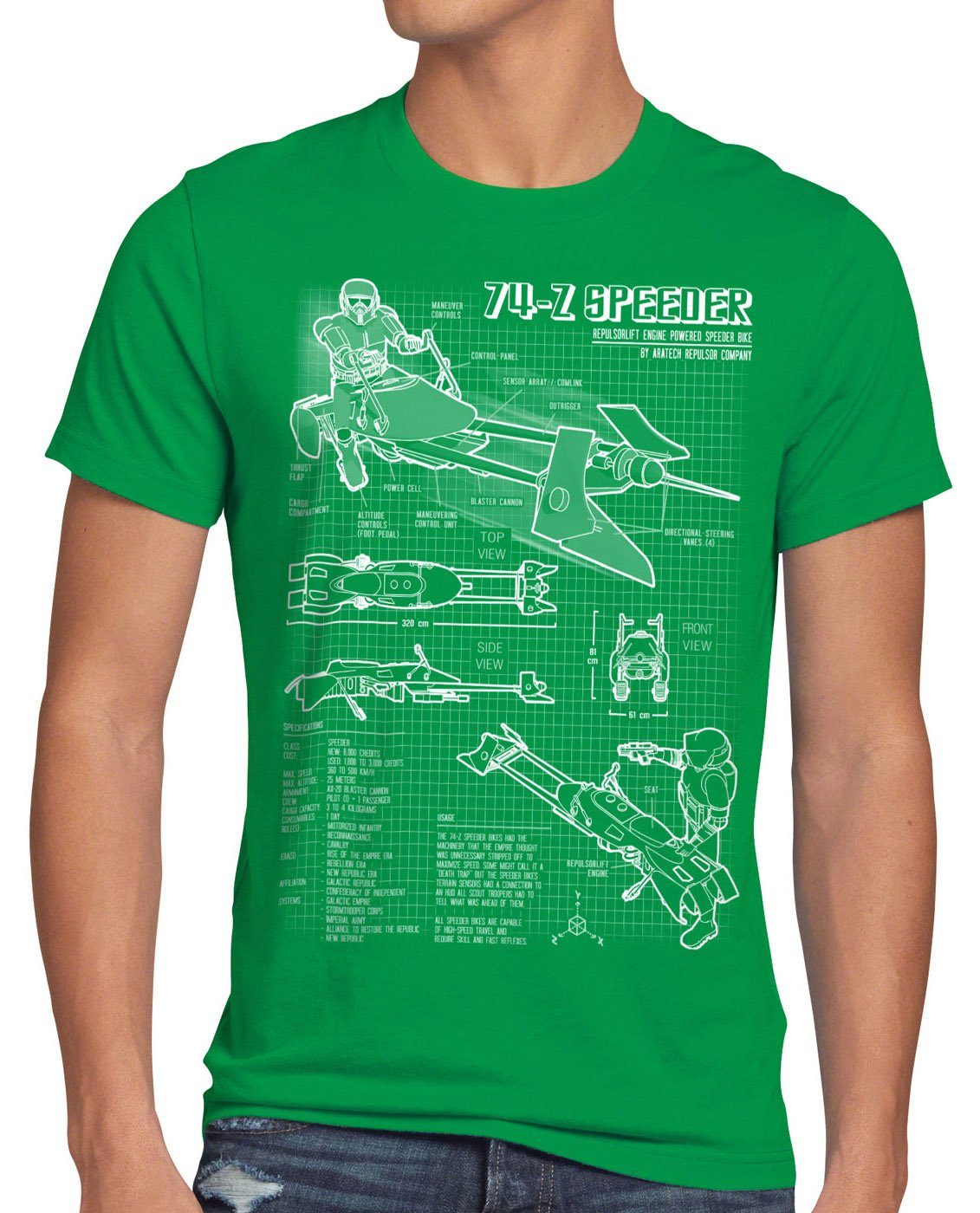 style3 Print-Shirt Herren T-Shirt 74-Z rückkehr krieg sterne grün jedi ritter endor der Bike star wars