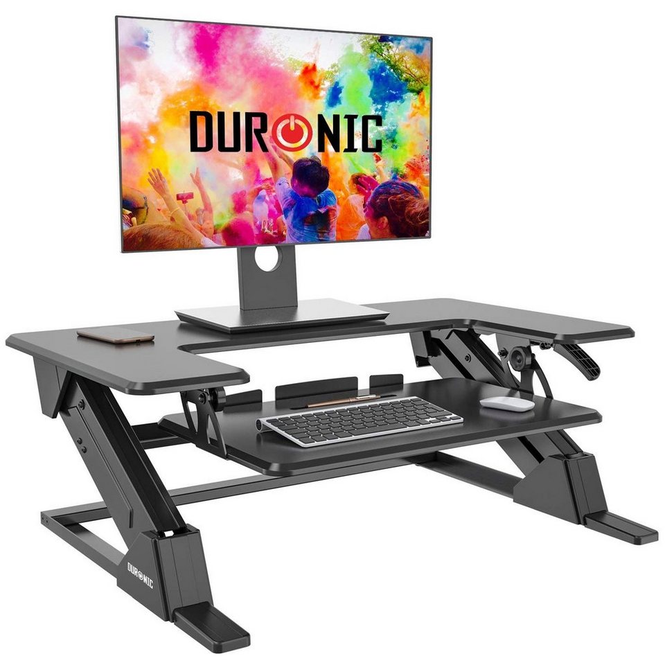 Duronic Schreibtischaufsatz, DM05D21 Computertisch, Workstation 90 x 52 cm  mit Tastaturablage, Schreibtischaufsatz höhenverstellbar 13 bis 49 cm,  Stehpult für 2 Bildschirme und Tablet, Sitz-Steh Schreibtisch bis 13 kg