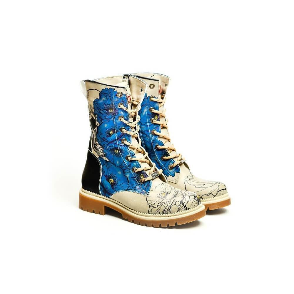 LaMarta Stiefel mit Zartblauen Blumen Schnürstiefel