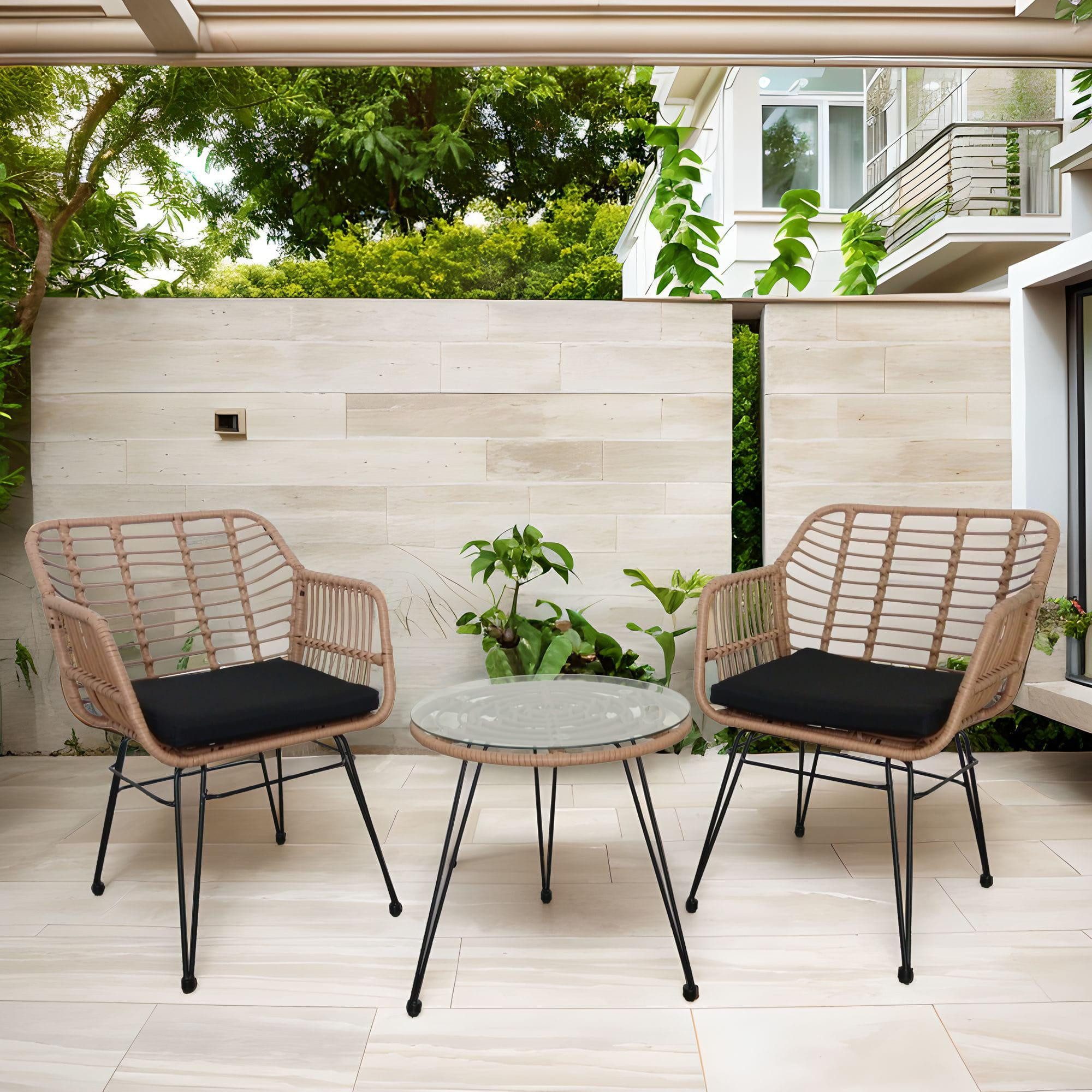 Raumhirsch Furniture Gartenlounge-Set Balkonmöbel, Sitzgruppe, Outdoor Möbelset, (Sessel 58 x 45 x 84,5 (H), 3-teiliges, für 2 Personen), Bistro-Set, Verstellbare Füße, PE-Rattan