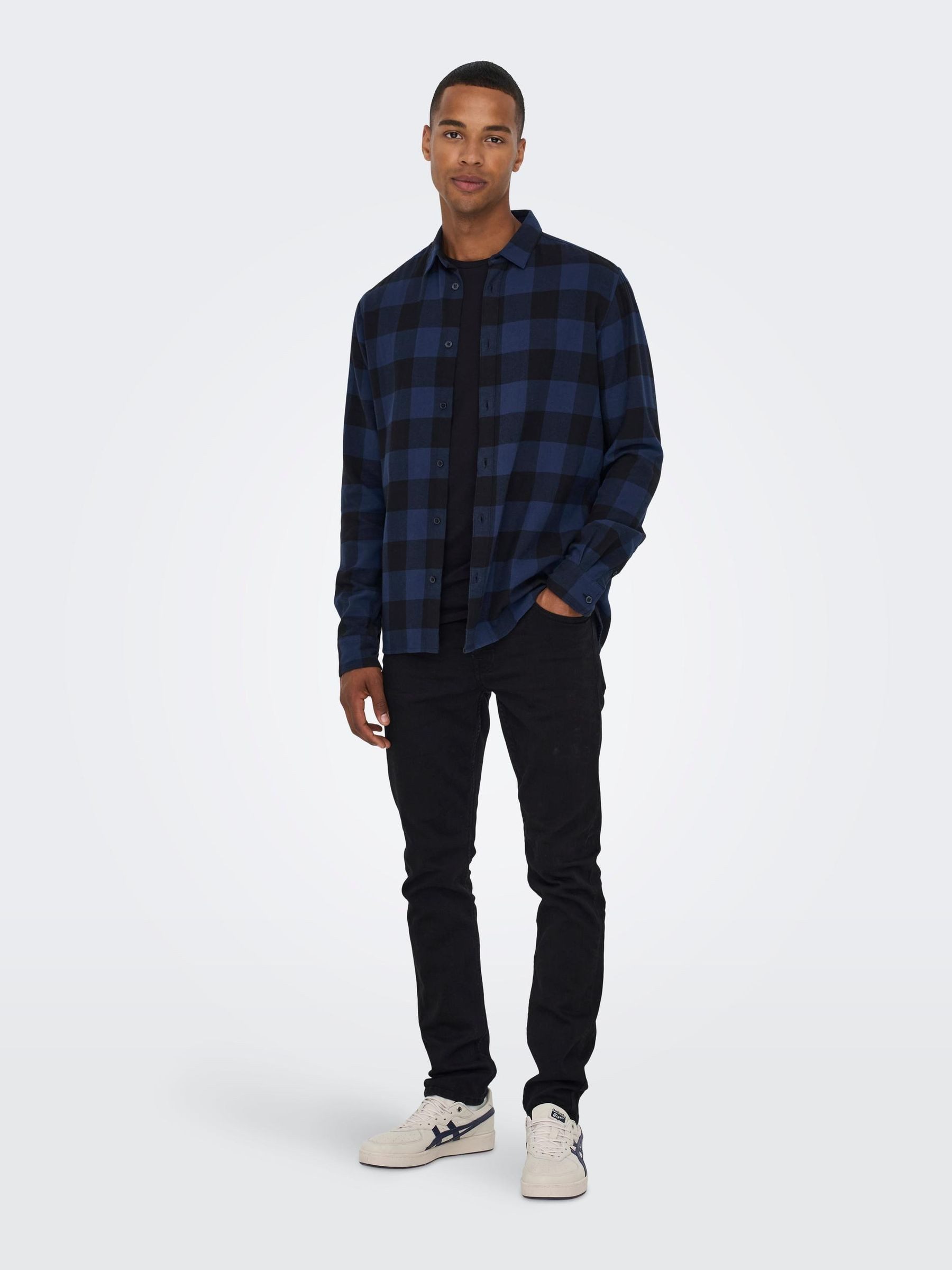ONLY & SONS Langarmhemd Freizeit Karohemd Holzfäller Kariertes Flanellhemd für Herren (1-tlg) Baumwolle Slim Fit Kentkragen kariert wärmend Knöpfe