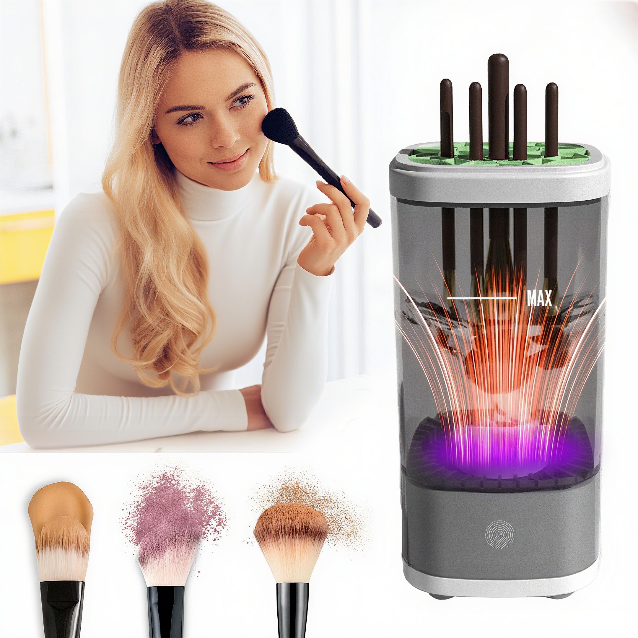 POPOLIC Kosmetikpinsel-Set Elektrischer Make-up Кисточкиreiniger und Organizer, UV Desinfektion, 1 tlg., 4-in-1 Кисточки Reinigung Trockner, Make-up-Pinselreiniger