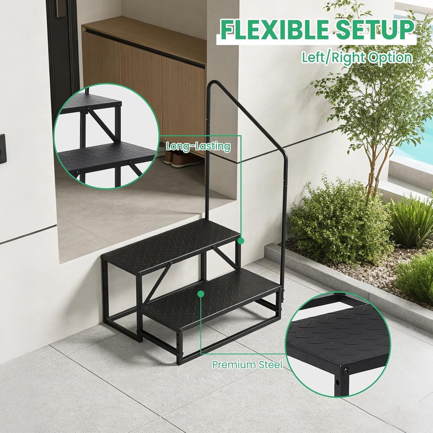 GarveeMore Treppenstufe mit Handlauf für Wohnmobile,Whirlpool und Pool,300 kg Tragkraft, tragbare Außentreppe für Wohnwagen und Wohnmobile – Bild 3 von 5
