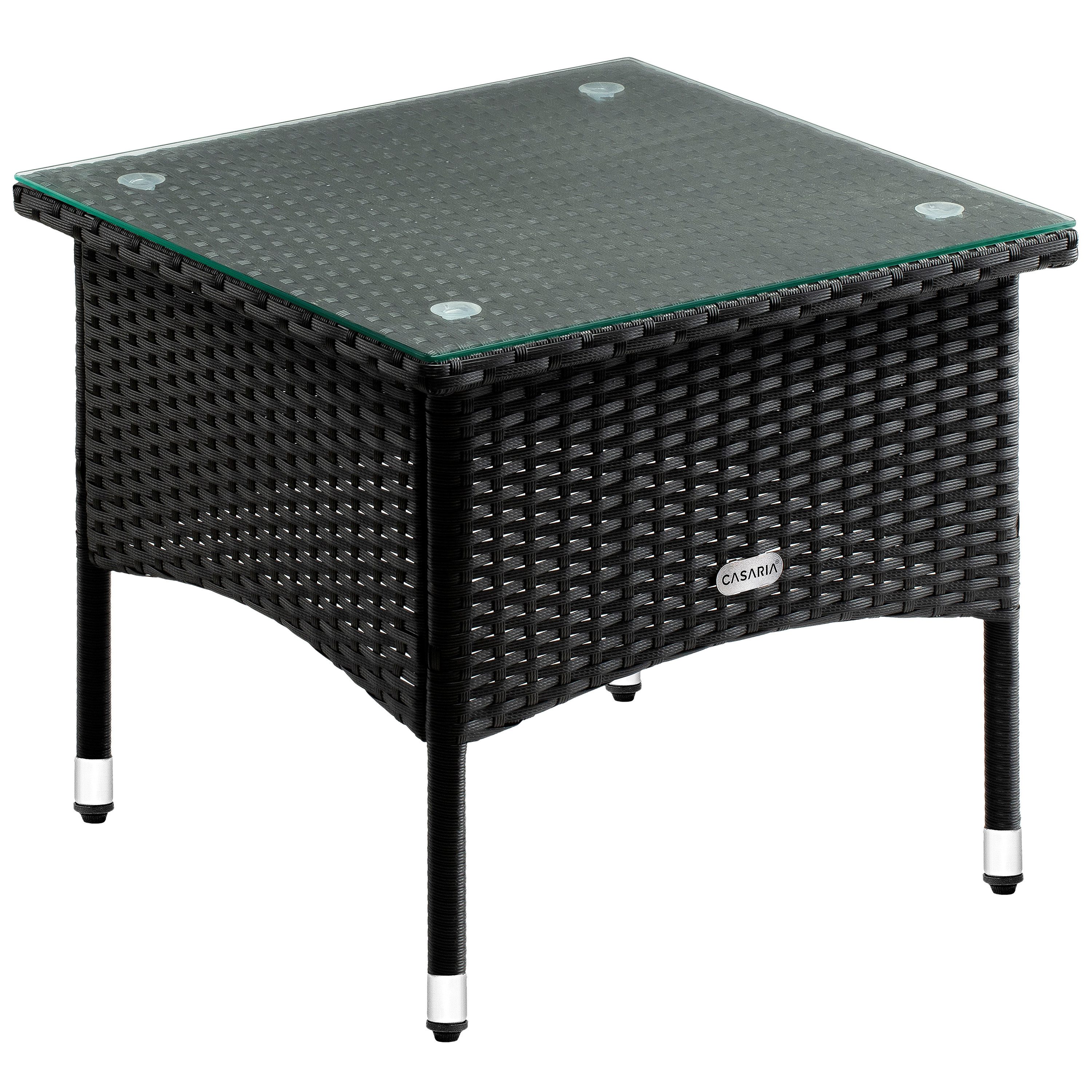 Casaria Beistelltisch, Polyrattan 50x50x45cm Höhenverstellbar 5mm Glasplatte Wetterfest
