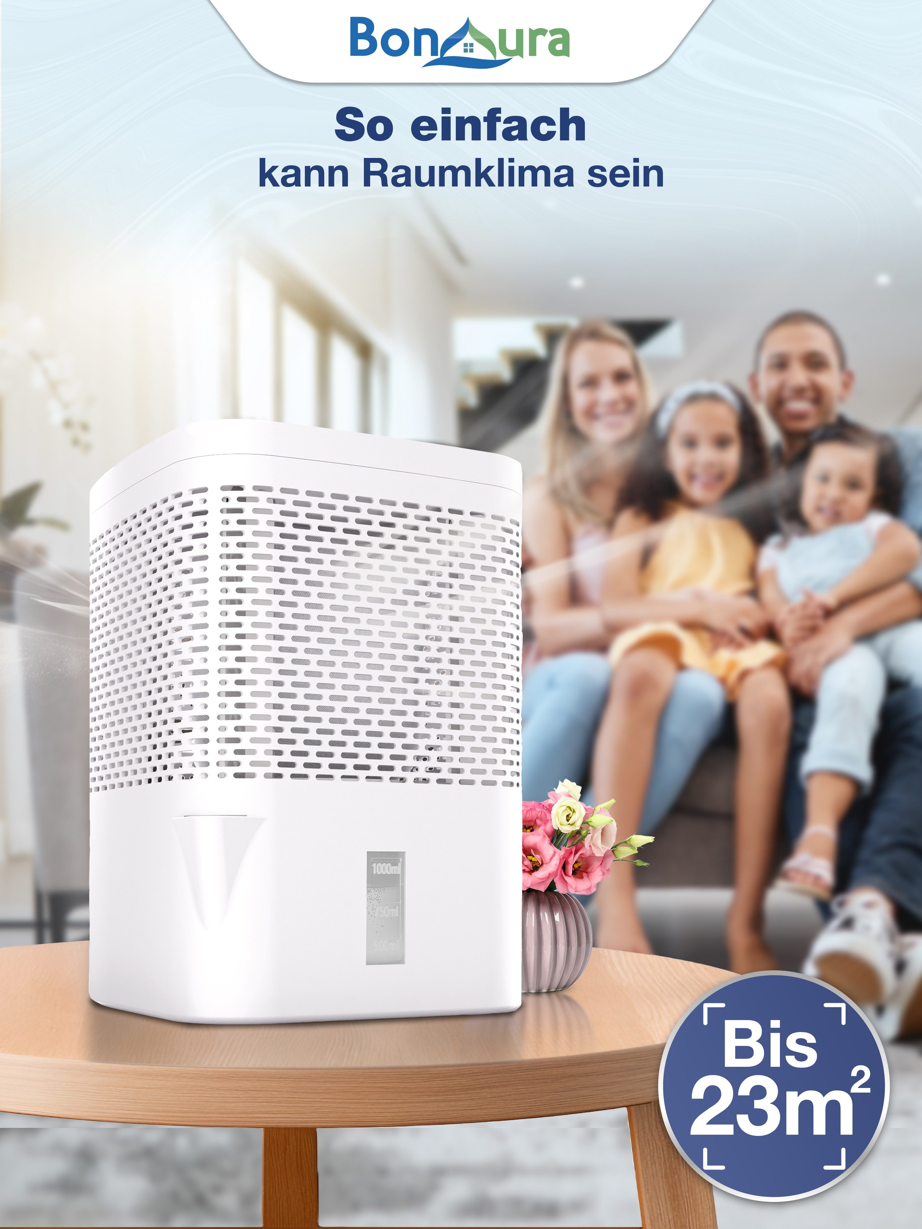 BonAura Luftentfeuchter ohne Strom, für 55 m³ Räume, 680g Granulat, Schutz gegen Schimmel und muffige Gerüche